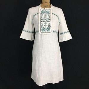 SOPHIE MAX Dress Jumper SMALL White Lace Cross Stitch Yoke Waffle Bell Sl $148‎